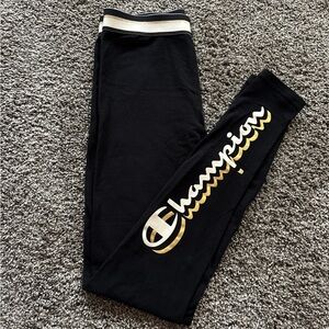 Champion Black Leggings with Gold Logo